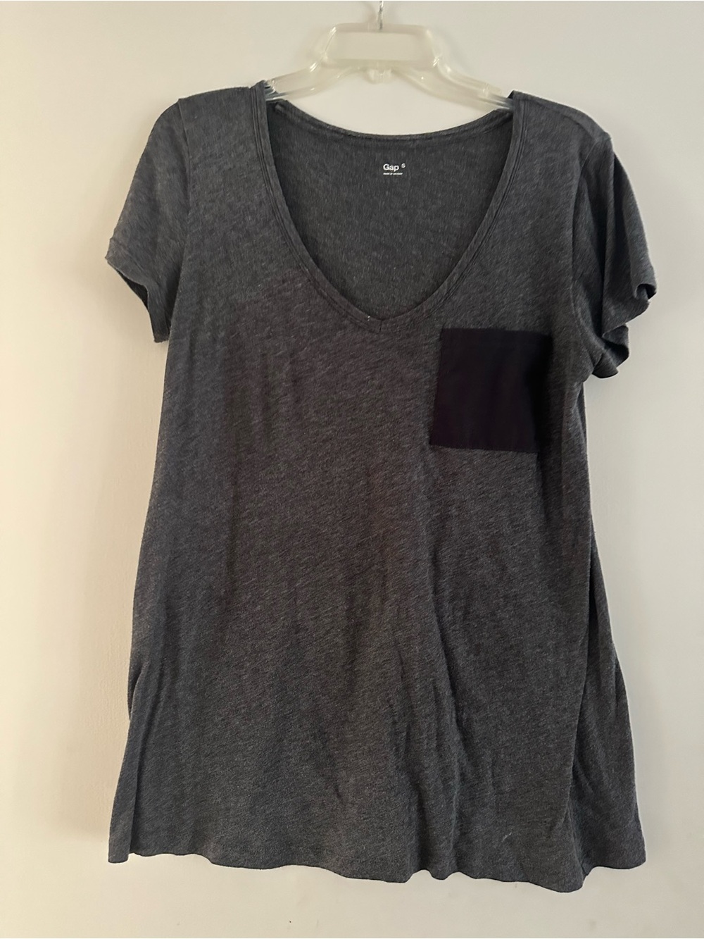 GAP Charcoal V-Neck Short Sleeve Tee with Dark Pocket